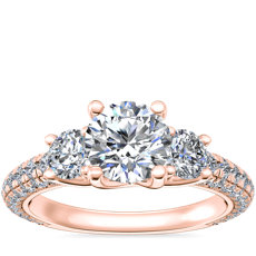 14k 玫瑰金三石三重微密釘鑽石訂婚戒指（1 克拉總重量）